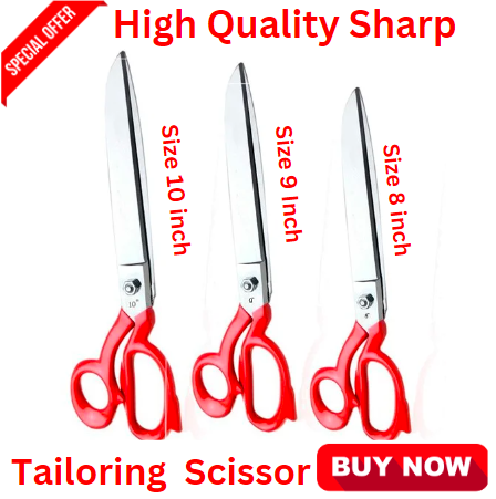 “Heavy Duty Tailor Scissors – 8/9/10 Inch Red Handle Kenchi for Sewing & Fabric Cutting”