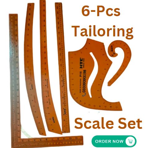 “6-Piece Tailoring Scale Set – L-Squares, Pant & Hip Curves, Straight Ruler, P5 & P16 for Men’s Cutting”