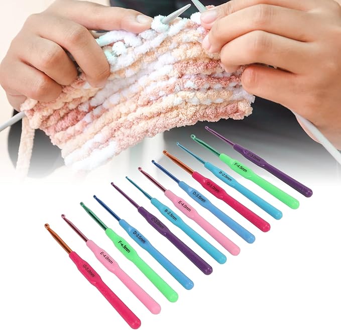 12-Piece Ergonomic Crochet & Embroidery Needle Kit – 6 Colors Multi-Size DIY Knitting & Handicraft Tools