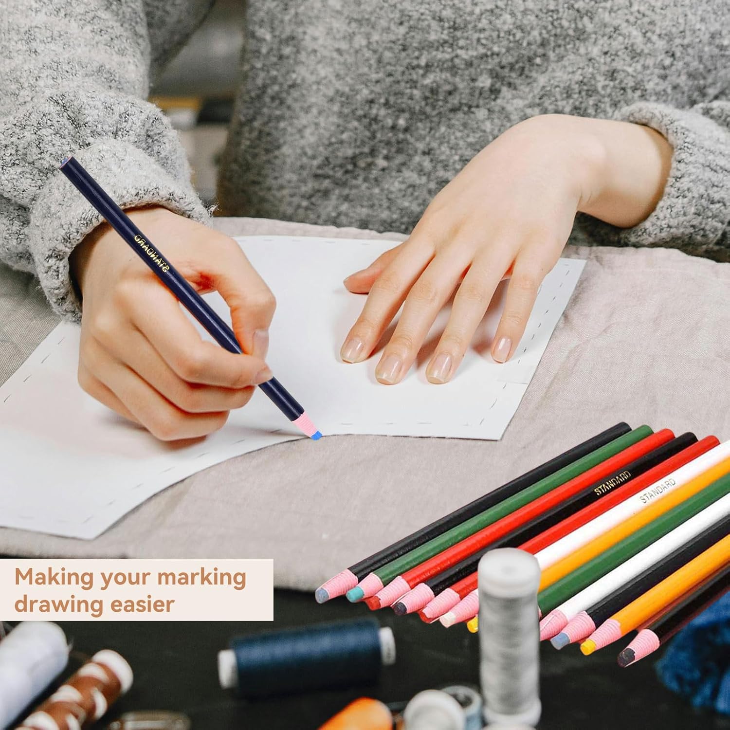 3-Pc China Markers / Kherya Wax Pencil – Multicolor Pull-String Grease Chalk for Tailor Marking