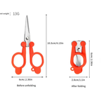 “Foldable 11cm Scissors – Stainless Steel Blade, Plastic Handles for Right & Left-Handed Users, Orange”